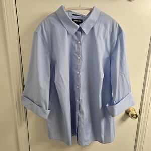Lands' End Wrinkle Free Button Down Shirt, 3/4 Sleeve, Size 24W, Light Blue